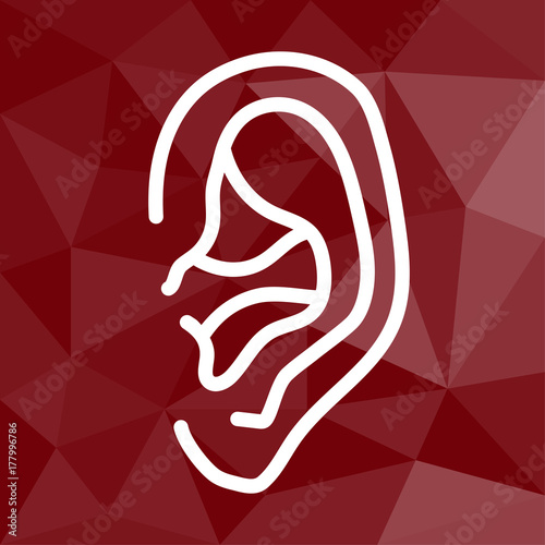 Ohr - Gehör - Icon mit geometrischem Hintergrund rot