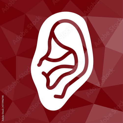 Ohr - Icon mit geometrischem Hintergrund rot