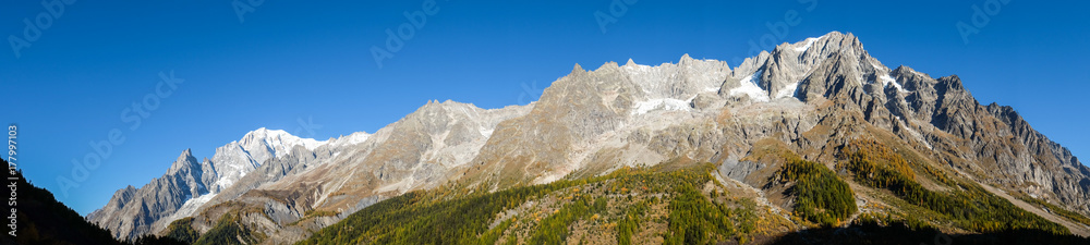 Peaks of the Grandes Jorasses from Val ferret, Aosta Valley, Italy