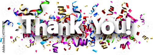 Thank you banner with colorful serpentine.