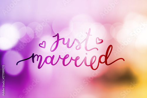 just married lettering, vector card with handwritten text
