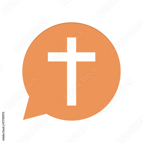 Orangene Sprechblase rund - Kreuz - Religion