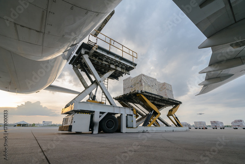 Loading cargo plane outside air freight logistic photo