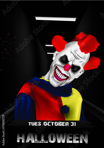 scary crazy clown with eyes closed laughing