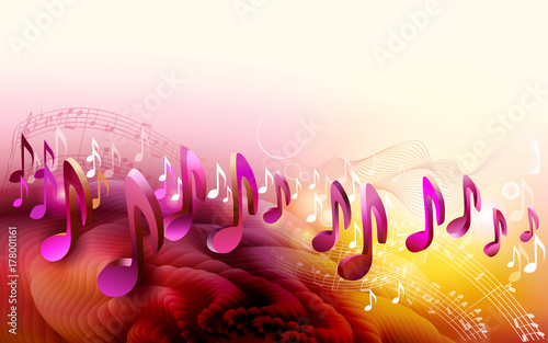 Abstract sheet music design background with 3d musical notes