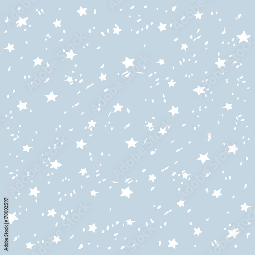 Hand made stars snow vector pattern. Happy New Year and christmas holidays blue background banner.