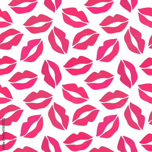 Valentines day wrapping paper. Seamless pattern with lips print. Vector illustration for beauty salon