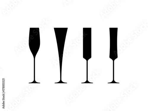 Champagne glasses black silhouette. Vector