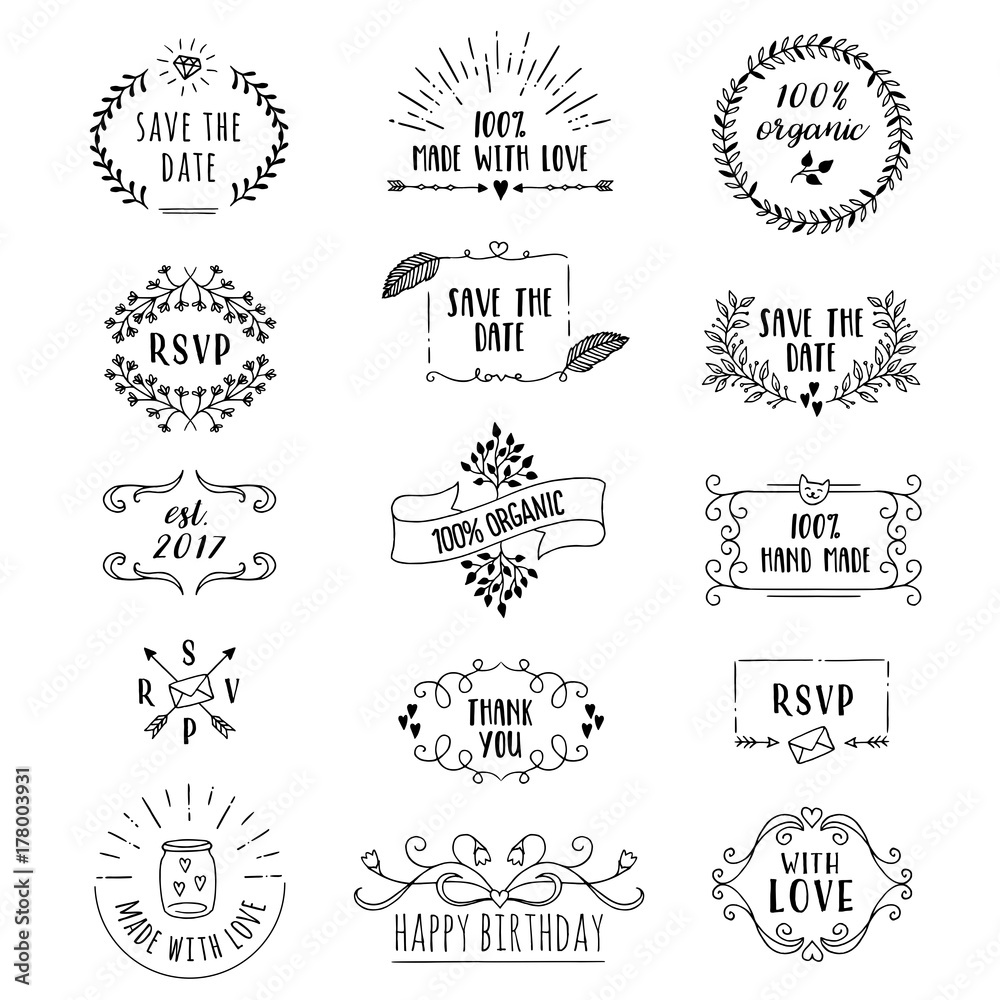 Hand drawn cute floral logo templates with various text