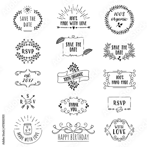 Hand drawn cute floral logo templates with various text