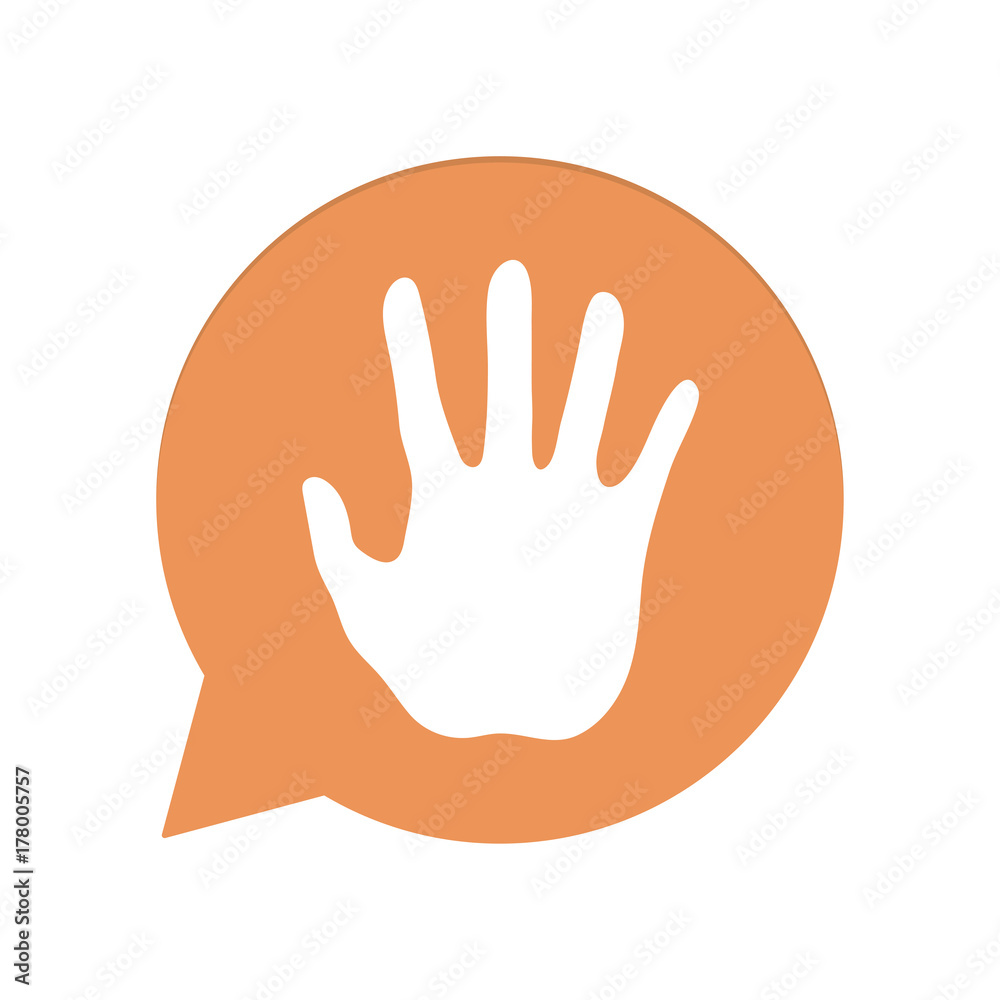 Orangene Sprechblase rund - Handfläche - Verbot Orangene Sprechblase rund - Handfläche - Verbot