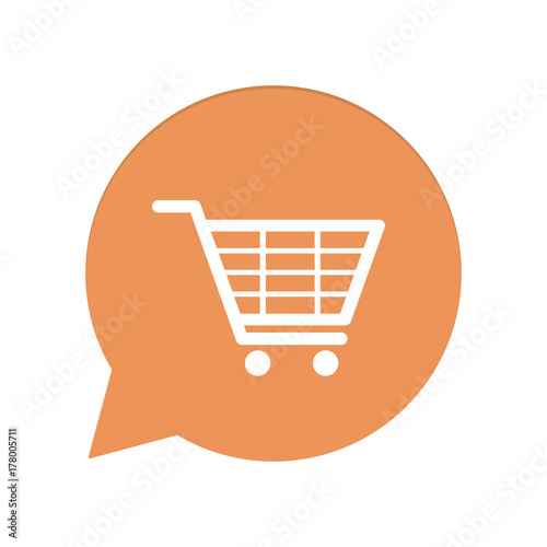 Orangene Sprechblase rund - Einkaufswagen - Online-Shopping