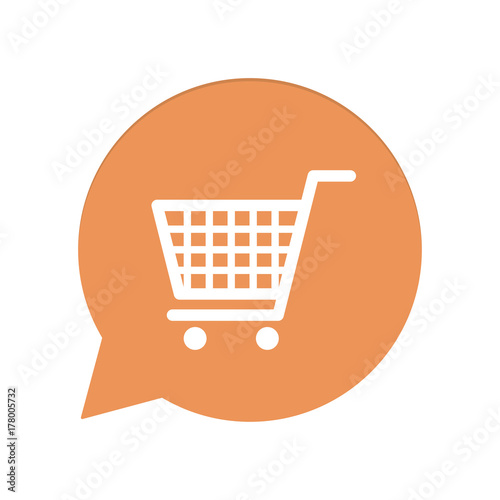 Orangene Sprechblase rund - Einkaufswagen - Shop