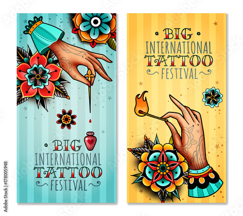 oldschool tattoo hands vertical banners