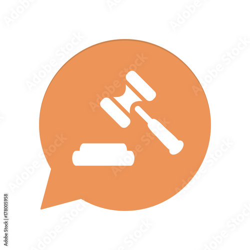 Orangene Sprechblase rund - Richterhammer - Gericht