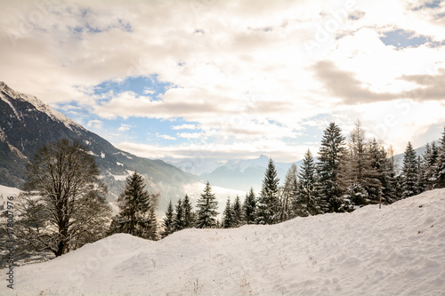 View to a winter landscape with mountain range of Gasteinertal valley near Bad Gastein, Pongau Alps - Salzburg Austria Europe 