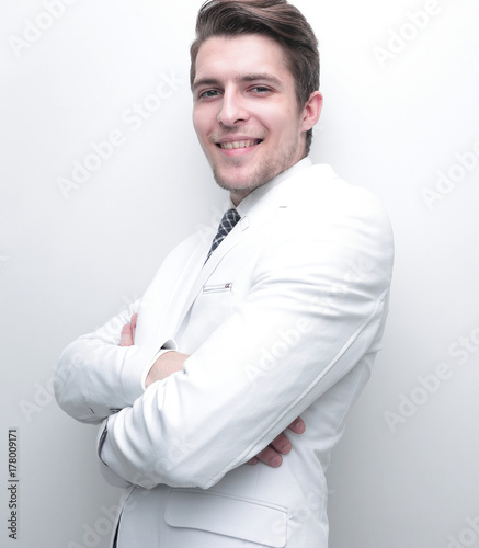 confident businessman in white shirt