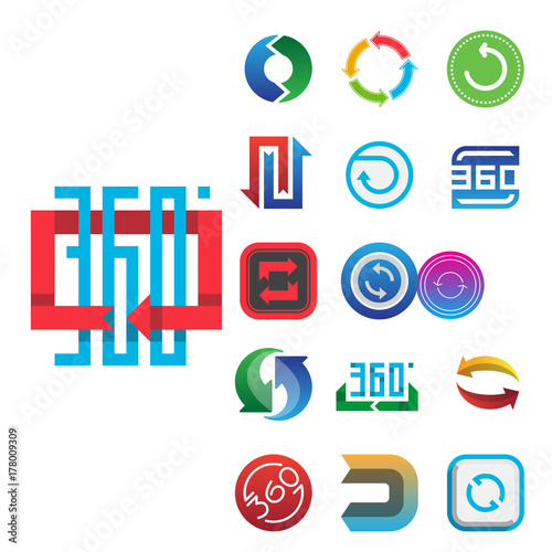 Angle 360 degrees web icons shape mark vector illustration geometry math signs badge full information symbols