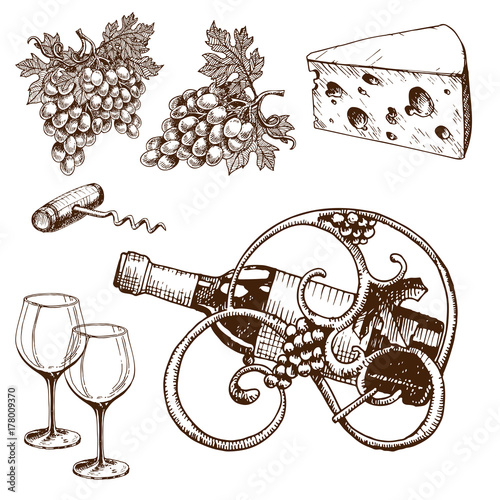 Vintage winery wine production handmade draft winemaking sketch fermentation grape drink vector illustration