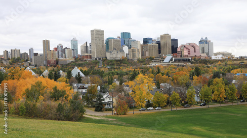 Edmonton, Canada cityscape with colorful aspen in foreground © Harold Stiver