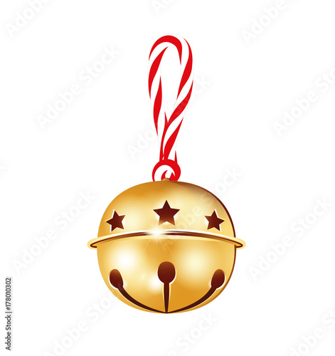 Weihnachtsschelle mit Kordel schleife
Weihnachtsglöckchen mit Hängeschleife 
Weihnachtsdekoration
Vektor Illustration isoliert auf weißem Hintergrund
