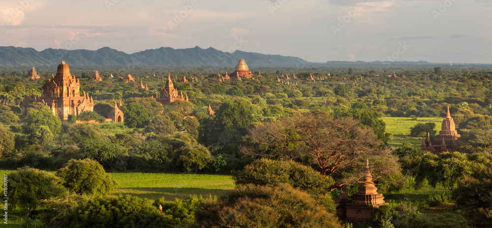 Landscape view with the old temples of Bagan, Myanmar (Burma)