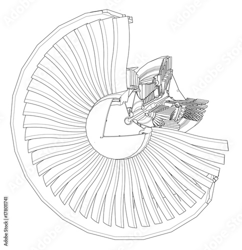Turbo jet engine aircraft. Vector line illustration.