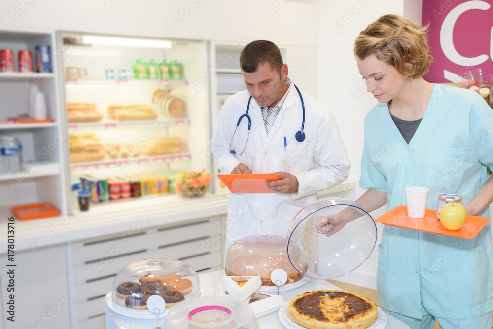 medical staff in modern hospital canteen medical staff in modern hospital canteen