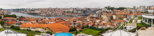 Porto, Portugal - July, 2017. Panorama on roof houses Vila Nova de Gaia on Douro river in Porto, Portugal. Porto, Portugal old town on the Douro River.