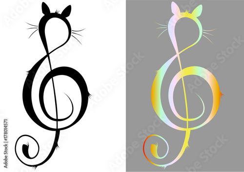 treble clef in the form of a cat / music / logo