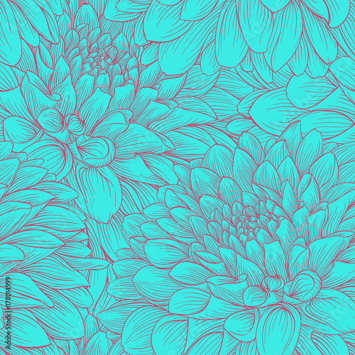 Fototapeta Naklejka Na Ścianę i Meble -  beautiful monochrome vintage colors seamless background dahlia Hand-drawn. Design for greeting cards and invitations of wedding, birthday, Valentine s Day, mother s day and other seasonal holiday
