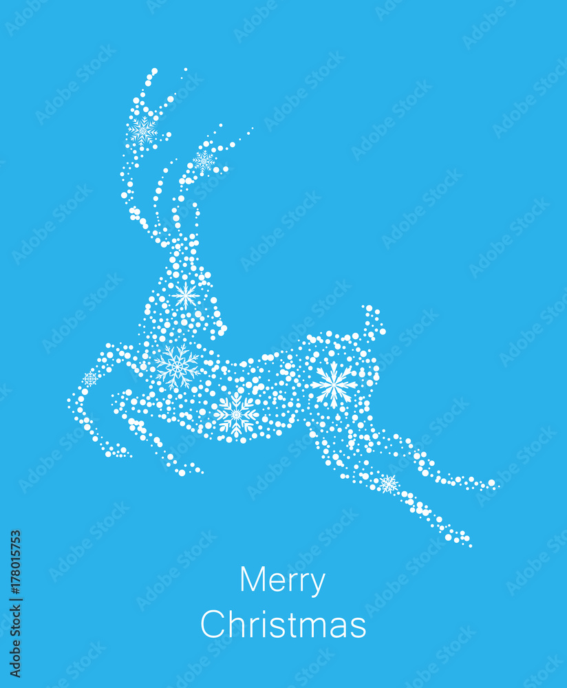 Φωτογραφία Christmas Deer Made of Snowflakes, Celebration Holiday Card, Running Stag
