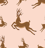 Seamless Pattern with Leaping Deers, Vintage Texture with Running Stags