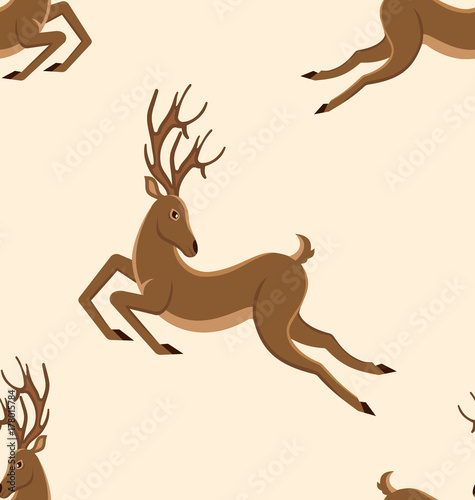 Seamless Pattern with Jumping Deers  Retro Texture with Moving Stags