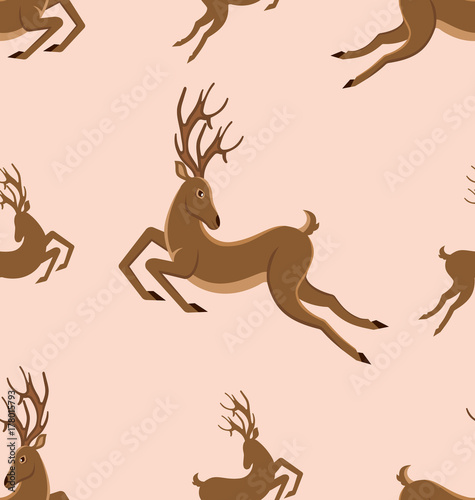 Seamless Pattern with Leaping Deers  Vintage Texture with Running Stags