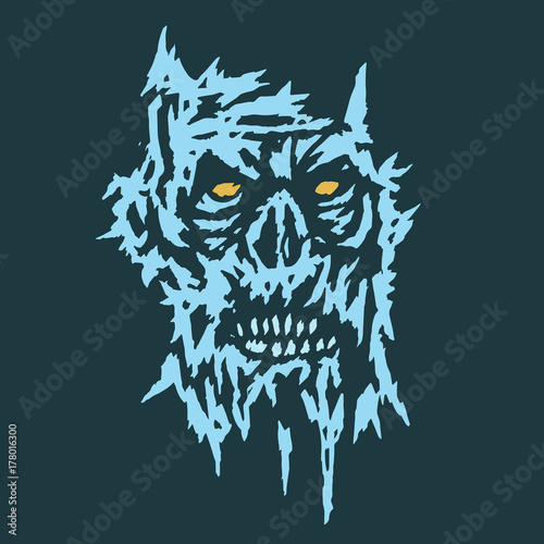 Spooky blue face demon. Vector illustration.