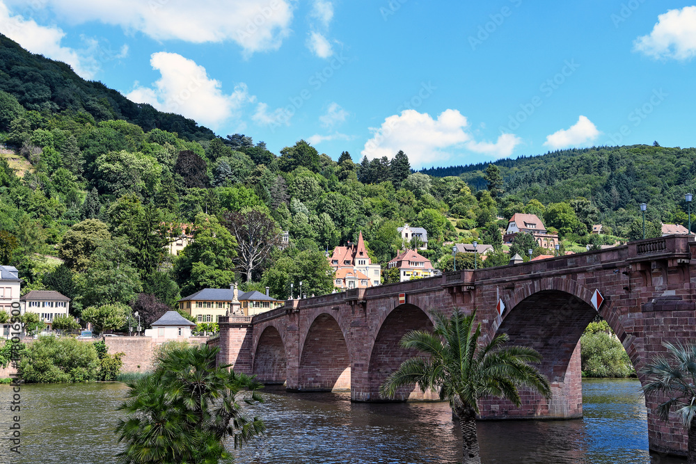 landmark bridge on the Rhine River in Heidelberg Germany