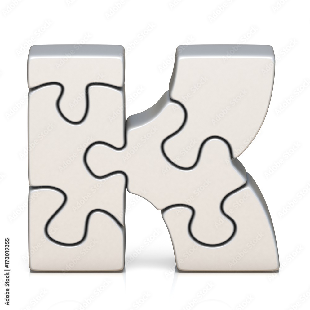 White puzzle jigsaw letter K 3D Stock Illustration | Adobe Stock
