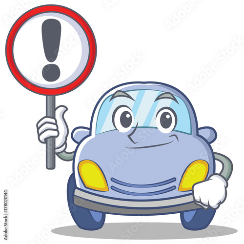 With sign cute car character cartoon
