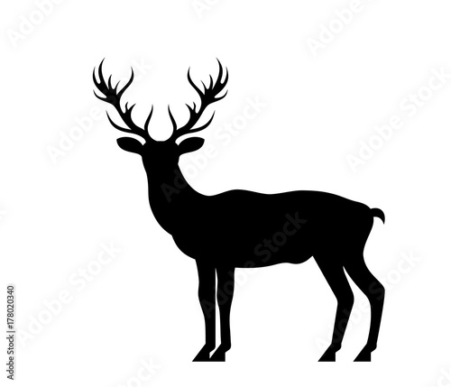 Silhouette Deer  Stag  Reindeer Isolated on White Background
