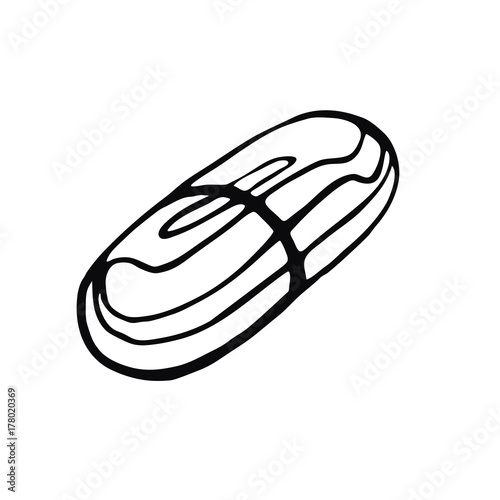 Hand-drawn capsule. Vector linear image on the topic of medicine, medicine and health.