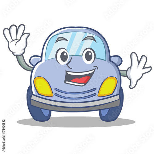 Waving cute car character cartoon