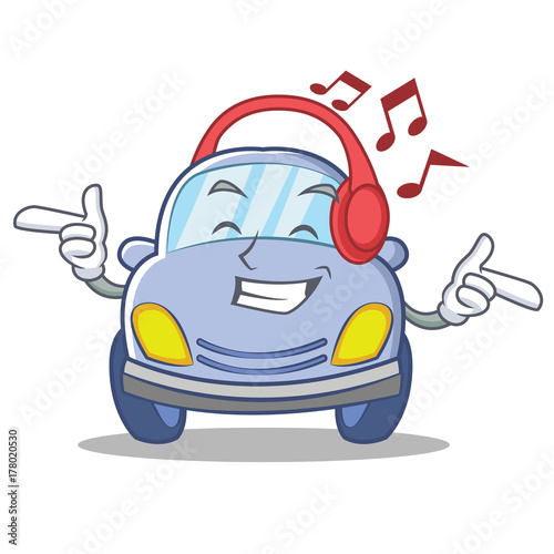 Listening music cute car character cartoon