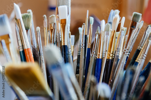 A collection of artist paintbrushes photo