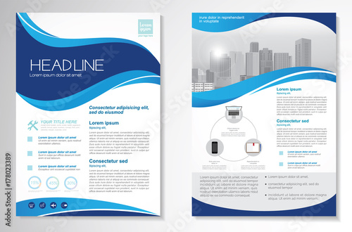 Template vector design for Brochure, Annual Report, Magazine, Poster, Corporate Presentation, Portfolio, Flyer, layout modern with  blue color size A4, Front and back, Easy to use and edit.
