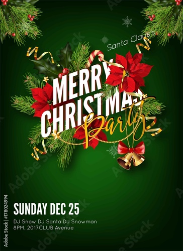 Christmas background or greeting poster template with holidays elements. photo