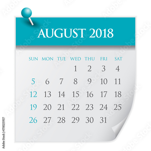 August 2018 calendar vector illustration