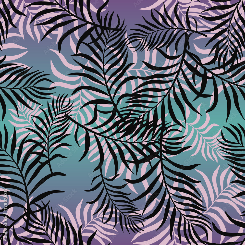 Tropical background with palm leaves. Seamless floral pattern Tropical background with palm leaves. Seamless floral pattern