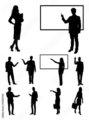 Teacher, businessperson, presentation silhouette 02. Good use for symbol, logo, web icon, mascot, sign, or any design you want.