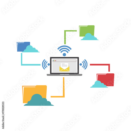 Wireless file sharing. Client server connection, Data transfer. Cloud storage.